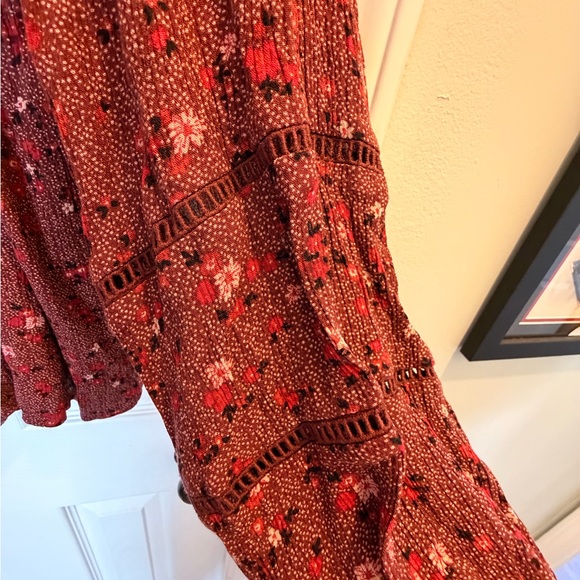 Knox Rose Burgundy Floral Square-Neck Peasant Top - Picture 5 of 5